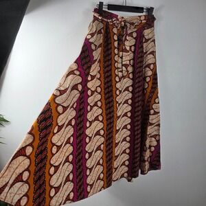 Boho Maxi Skirt Batik Print‎ Orange Purple Skirt XS 100% Cotton